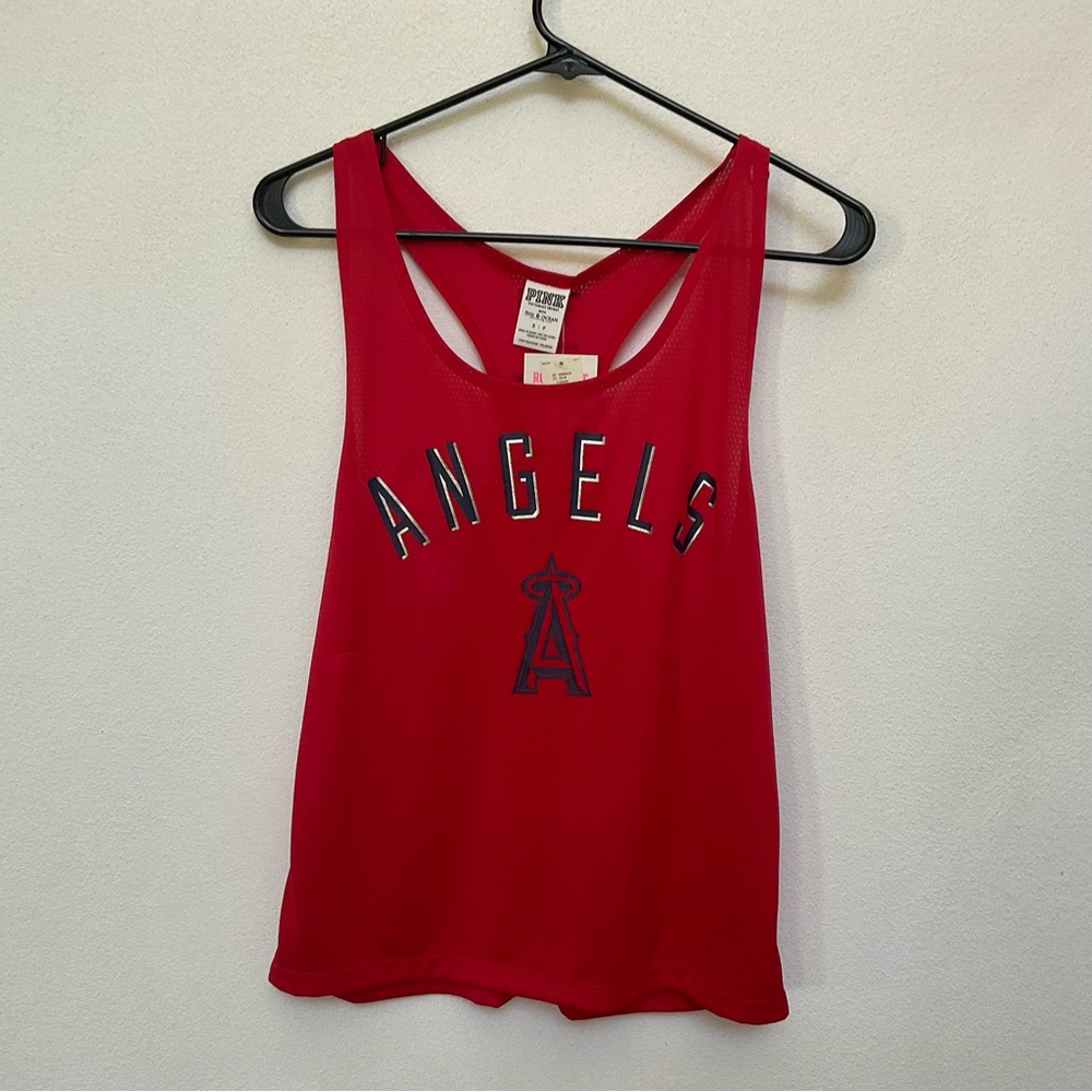 NWT Victoria's Secret Pink MLB Angels Red, Blue Mesh Razorback Tank Size S